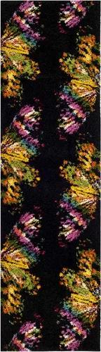 Miniatura 2 de SAFAVIEH Fiesta Shag Collection - Alfombra para pasillo, 2 pies 3 pulgadas x 8 pies, color negro y amarillo, diseño moderno, no desprende pelusa