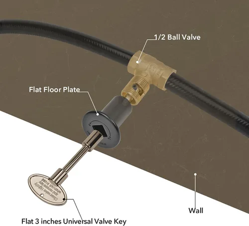 Miniatura 6 de Skyflame Kit de válvula de llave de gas recta de 1/2 pulgada para chimenea con brida con llave de 3 pulgadas y llave de 8 pulgadas