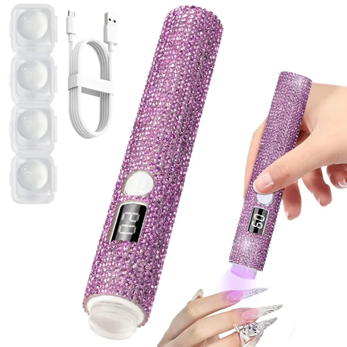 Luz UV de mano para uñas de gel, mini luz UV con purpurina para uñas, lámpara de uñas portátil inalámbrica para uñas de gel X de curado rápido,