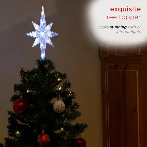 Miniatura 3 de Alpine Corporation Copo de nieve de 13 pulgadas de alto con 8 puntos para árbol con 11 luces LED blancas frías, decoración navideña con función