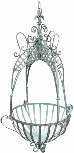 MADPIE Cesta colgante de hierro, soporte colgante vintage, cestas de flores de hierro forjado con cadena, para decoración de interiores y