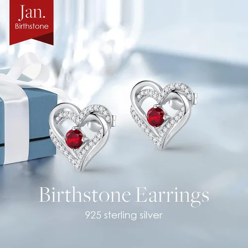 Miniatura 4 de Aretes CDE Forever Love Heart de plata de ley 925, chapados en oro rosa, con piedra de nacimiento de diciembre, circonita cúbica de calidad 5 A