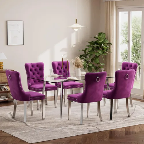 Miniatura 50 de Baysitone Juego de mesa de comedor de vidrio de 51 pulgadas para 4, juego de 5 piezas moderno de comedor, mesa de cocina rectangular de vidrio con 4