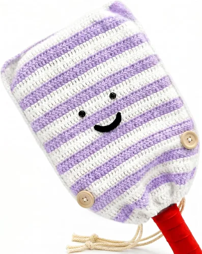 Miniatura 10 de Funda de paleta de pickleball de ganchillo para regalo, funda hecha a mano para mujeres y hombres, bonitos accesorios con bolsa de prensa, lista Azul