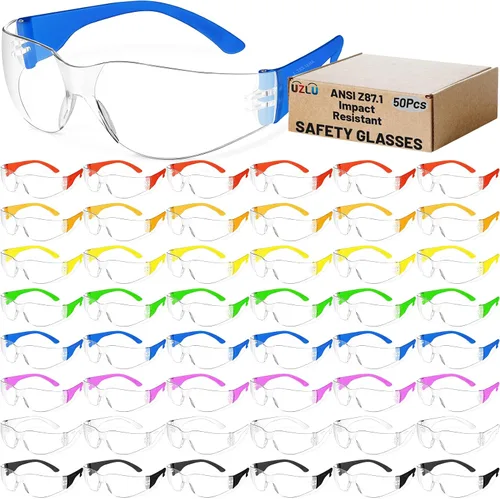 Miniatura 8 de 50 lentes de seguridad unisex a granel de 8 colores transparentes con ANSI Z87.1, resistentes a impactos y arañazos, lentes de sol de seguridad