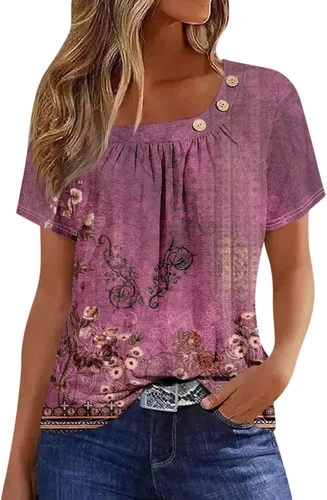 Miniatura 10 de Camisetas de manga corta con cuello cuadrado para mujer, blusas de trabajo informales de verano, tallas S-3XL