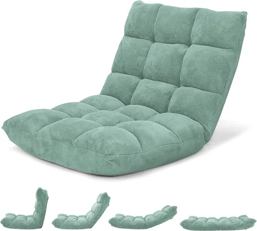 Miniatura 13 de Giantex Silla de suelo con soporte de espalda, 14 posiciones ajustables, cama plegable acolchada, sofá reclinable, sillas de suelo plegables