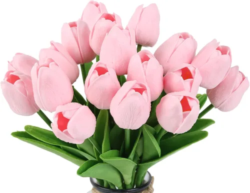 Miniatura 10 de IPOPU 24 tulipanes artificiales de tacto real para decoración, tulipanes falsos, arreglos florales, tulipanes artificiales sintéticos, decoración