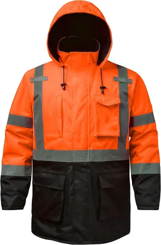 Miniatura 12 de Chaqueta de seguridad DPSAFETY, Parka reflectante de alta visibilidad, Chaqueta bomber de alta visibilidad con bolsillos y cremallera, Oscuro