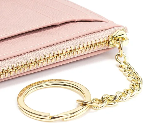 Miniatura 40 de Tarjetero delgado con bloqueo RFID, billetera de bolsillo pequeño, con cremallera Keychian para monedero, monedero y tarjetero para mujeres y hombres