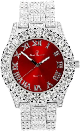 Miniatura 3 de Charles Raymond Reloj de hombre con números romanos y carátula de color recubierto con cristales grandes que imitan diamantes Pulsera de cadena
