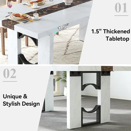 Miniatura 6 de Loomie Mesa de comedor de 71 pulgadas para 6-8 personas, mesa de cocina rectangular grande con mesa de color mármol, mesa de comedor lujosa de 6