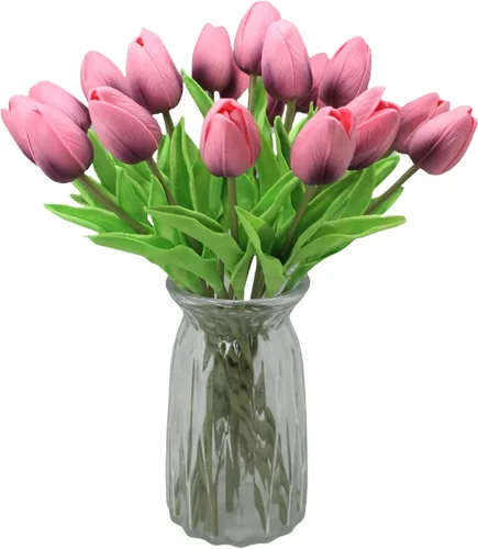 Miniatura 16 de Tulipanes artificiales, 10 cabezas, mini flores artificiales de tacto real, tulipán falso para decoración del hogar, boda, fiesta, ramo de flores