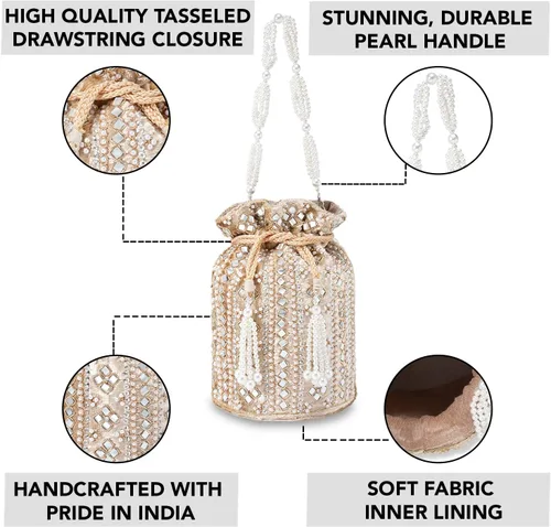 Miniatura 2 de Aheli Indian Potli - Bolso de noche para mujer, bolso de mano étnico para novia con cordón