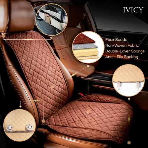 Miniatura 2 de IVICY Funda de asiento de coche de gamuza sintética para automóviles, suave y antideslizante, fundas protectoras de asiento delantero para la MARRÓN