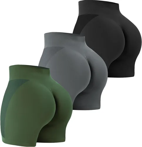 Miniatura 56 de VVX Pantalones cortos de entrenamiento para mujer, 3 piezas, con levantamiento de glúteos, sin costuras, cintura alta, pantalones cortos de yoga