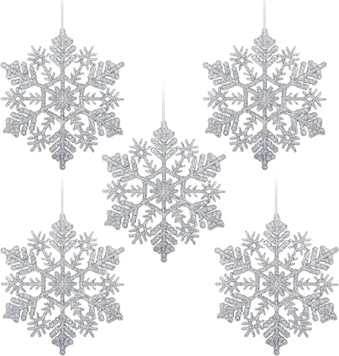 Miniatura 9 de Adornos de copos de nieve de plástico brillante de 4 pulgadas (30 unidades, champán)