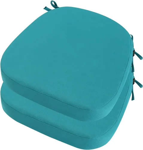 Miniatura 16 de idee-home Juego de 2 cojines para sillas de exterior, 17 x 17 pulgadas de grosor, en forma de D, cojines de asiento impermeables con lazos
