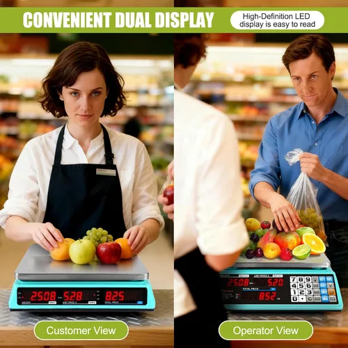 Miniatura 5 de Báscula comercial de alimentos de 88 libras / kilogramos/oz, escala de cálculo de precios con pantalla doble, recargable, placa reversible 88lb