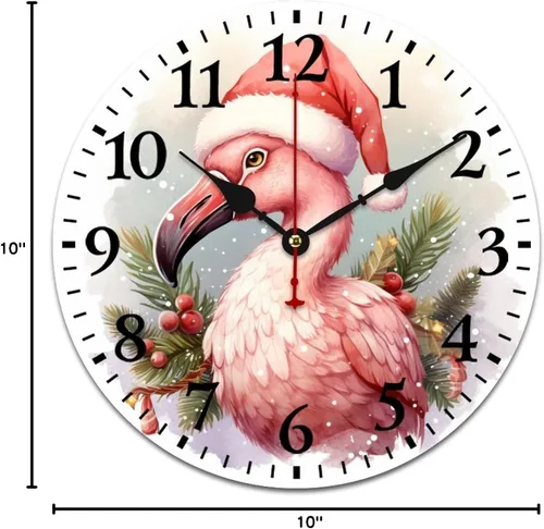 Miniatura 9 de Relojes de pared de 10 pulgadas, sombrero de Navidad, flamenco, reloj colgante de madera, silencioso, sin tictac, números arábigos, estilo país