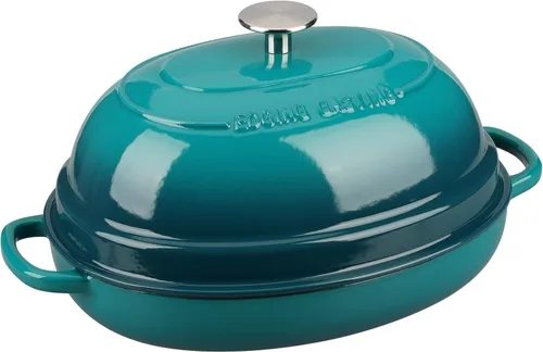 Miniatura 5 de EDGING CASTING Olla ovalada esmaltada de hierro fundido holandés con tapa, horno holandés de pan para hornear pan de masa madre, pan holandés, horno