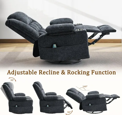 Miniatura 5 de Korser Sillón reclinable giratorio de 360° con mecedora para adultos, sillón reclinable con masaje y calefacción para guardería, silla de columpio