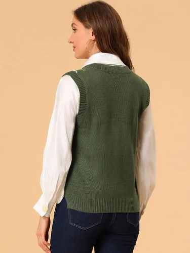 Miniatura 5 de Allegra K Suéter de punto Argyle a cuadros para mujer, Café