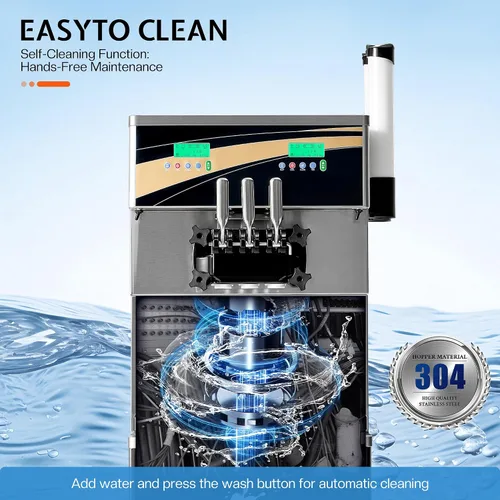 Miniatura 6 de Jocisland Máquina de helado suave comercial de 45L/H, máquina de helado de 3 sabores de 2900 W, compresores duales, cilindro de acero inoxidable