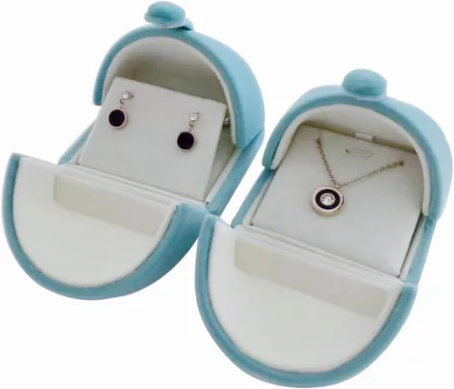 Miniatura 5 de Lujoso estuche de embalaje de joyería de terciopelo aguamarina único para aretes, estuche colgante de grado premium, diseño especial doble función