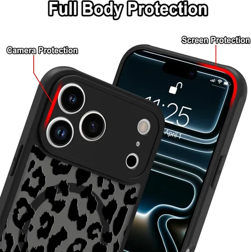 Miniatura 2 de Funda magnética para iPhone 17 Pro [compatible con MagSafe], bonita funda de moda con estampado de leopardo negro, translúcida, mate, parte trasera