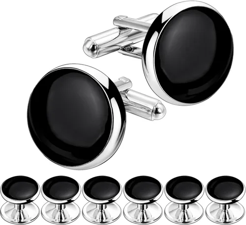 HAWSON Juego de gemelos y tachuelas de esmoquin para hombre con caja de regalo joyas o accesorios para hombre adecuados para traje negro, camisas
