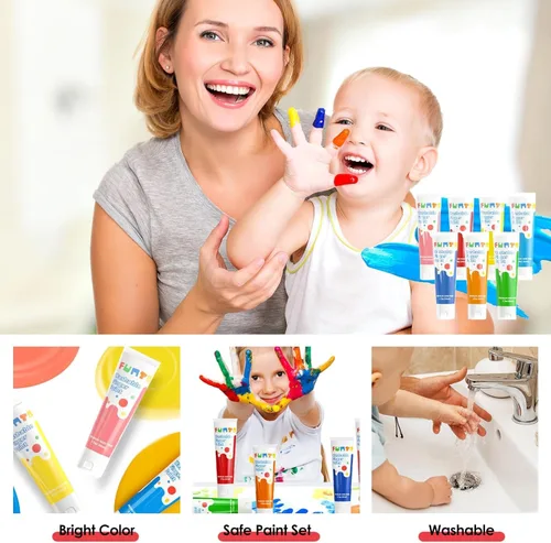 Miniatura 3 de Funto Juego de pintura de dedos lavable para niños, 25 piezas de suministros de pintura artística no tóxicos para bebés, incluye rollo de papel