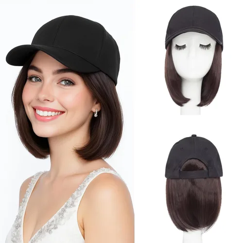 Miniatura 11 de SEGO - Peluca de gorra con pelo adjunto para mujer, gorra negra de béisbol con extensiones de pelo, gorra de béisbol larga y ondulada con ajuste