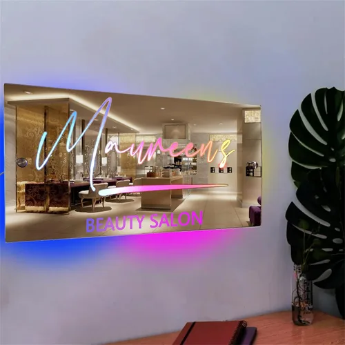 Miniatura 21 de Espejo de barra de nombre LED personalizado, letreros de neón iluminados para decoración de pared para bar en casa, día de San Valentín y regalos