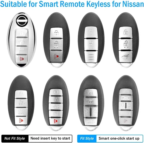 Miniatura 2 de Compatible con Funda para Llavero Nissan con Llavero de Cuero, Protección de TPU Suave, Funda de Llave para Altima Maxima Rogue Armada Pathfinder