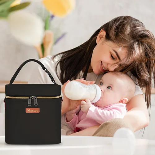 Miniatura 5 de Mancro Bolsa enfriadora de leche materna de viaje, se adapta a 4 biberones de hasta 9 onzas, bolsa para biberones con paquete de hielo, enfriador