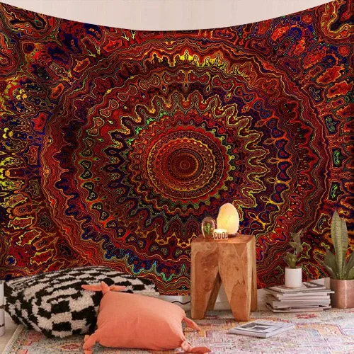FENDROM - Tapiz colorido y genial con mandala, artesanía popular, hindú, hippie, bohemio, para colgar en la pared, arte psicodélico floral con