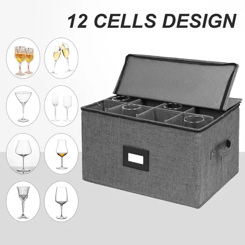 Miniatura 5 de Mayniu Contenedores de almacenamiento de copas, caja de almacenamiento de copas de vino con divisores para vasos, cristalería, cristal, cajas