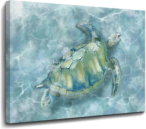 YJYart Lienzo decorativo para pared para dormitorio, tortuga marina, decoración de pared, imágenes de arte azul, tortuga verde, decoración de pared