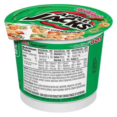 Miniatura 8 de Kellogg’s Apple Jacks - Cereales fríos para el desayuno en tazas, 8 vitaminas y minerales, bocadillos para niños, sabor original