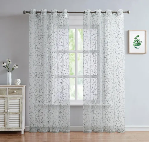 Miniatura 2 de Warm Home Designs Par de 2 cortinas de longitud corta de 54 pulgadas de ancho x 63 pulgadas de largo, cortinas transparentes bordadas con bordado