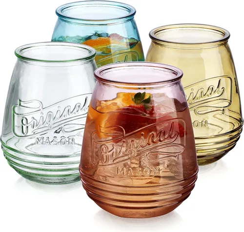 Miniatura 8 de Glaver's Juego de 4 vasos originales Mason Collins de colores surtidos para jugo, batidos, cócteles, tazas de vidrio finas para bebidas