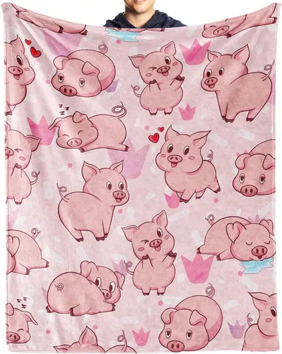 Manta de cerdo para regalo, manta de franela polar de 50 x 60 pulgadas, suave para niñas, niños y adultos, ligera, cómoda, cálida manta con temática