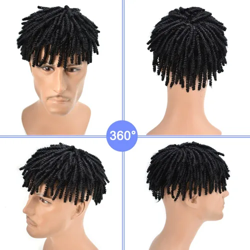 Miniatura 3 de Trenzas afro de cabello humano tipo tupé negro para hombres negros, trenzas de ganchillo, tupé para hombres negros, unidad de cabello con rastas