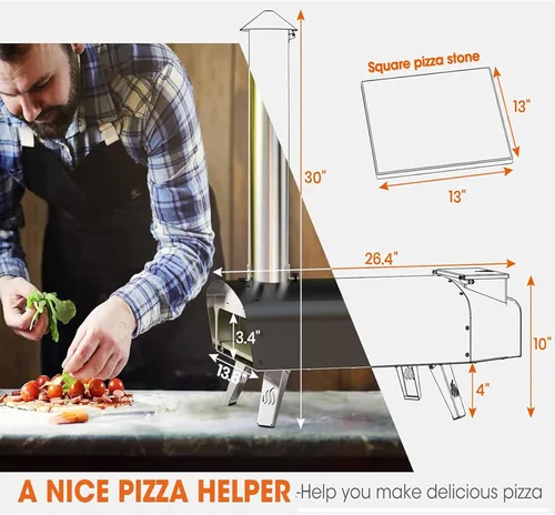 Miniatura 2 de Mimiuo Horno de pizza de pellets de madera para exteriores de 12 pulgadas, estufa de pizza de acero inoxidable resistente de 34.8 libras, pizza