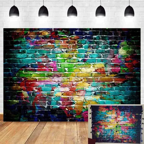 Fondo de fotografía de pared de ladrillo colorido de 9 x 6 pies, fondos de graffiti de vinilo para adultos y niños, retrato de fondo, accesorios de
