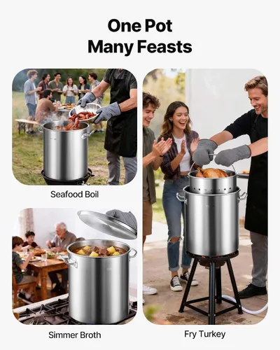 Miniatura 7 de VEVOR Olla de acero inoxidable, ollas de cocina de 24 cuartos, olla de salsa con tapa y asa, olla de grado comercial resistente, tratamiento
