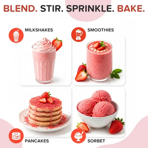 Miniatura 9 de Polvo de fresa liofilizado orgánico de fresas orgánicas liofilizadas – Rico en fibra, para batidos, hornear y colorante natural de alimentos rosa