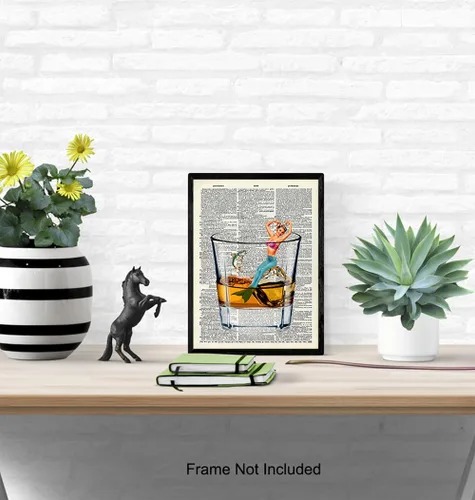 Miniatura 5 de Bar Man Cave Mermaid Decor – Arte de pared de whisky escocés – Decoración de pared de pescado para hombres, chicos – Impresión divertida para beber