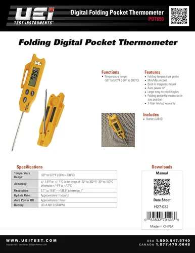 Miniatura 4 de Termómetro digital de bolsillo plegable UEi Test Instruments PDT650